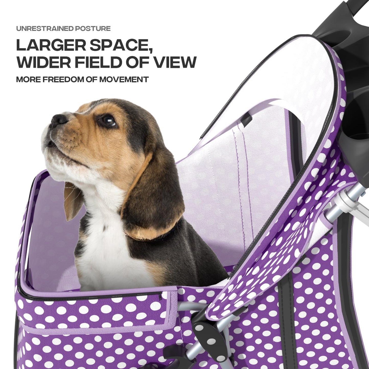 Pet Stroller for Small Dogs 10 lbs, Dog Stroller for Medium Dogs 30 lbs, Cat Strollers for 2 Cats, 3 Wheels Foldable Jogger Puppy Stroller with Storage Basket and Cup Holder, Purple Polka Dots