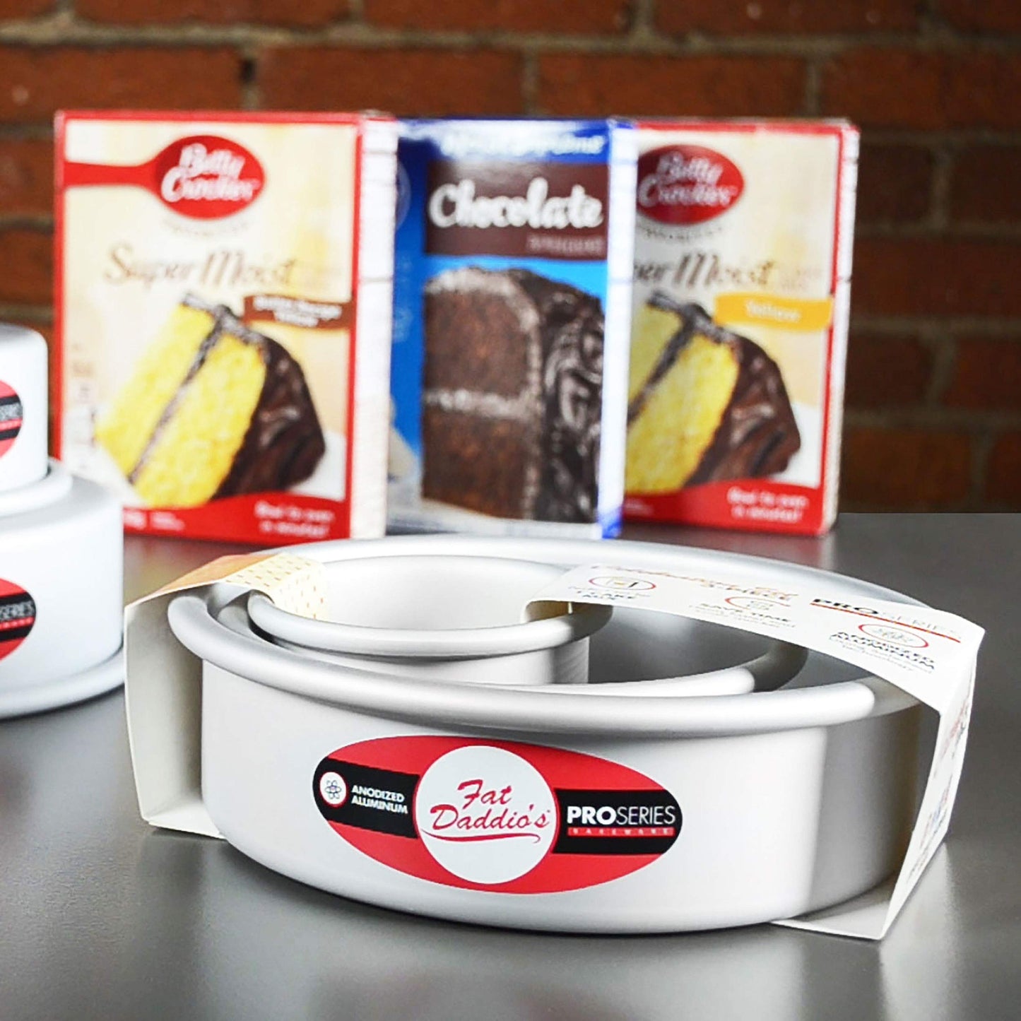 Fat Daddio's PRD-1BOX Anodized Aluminum One Box of Cake Mix Mini Tier Round Cake Pans, Set of 3, Silver