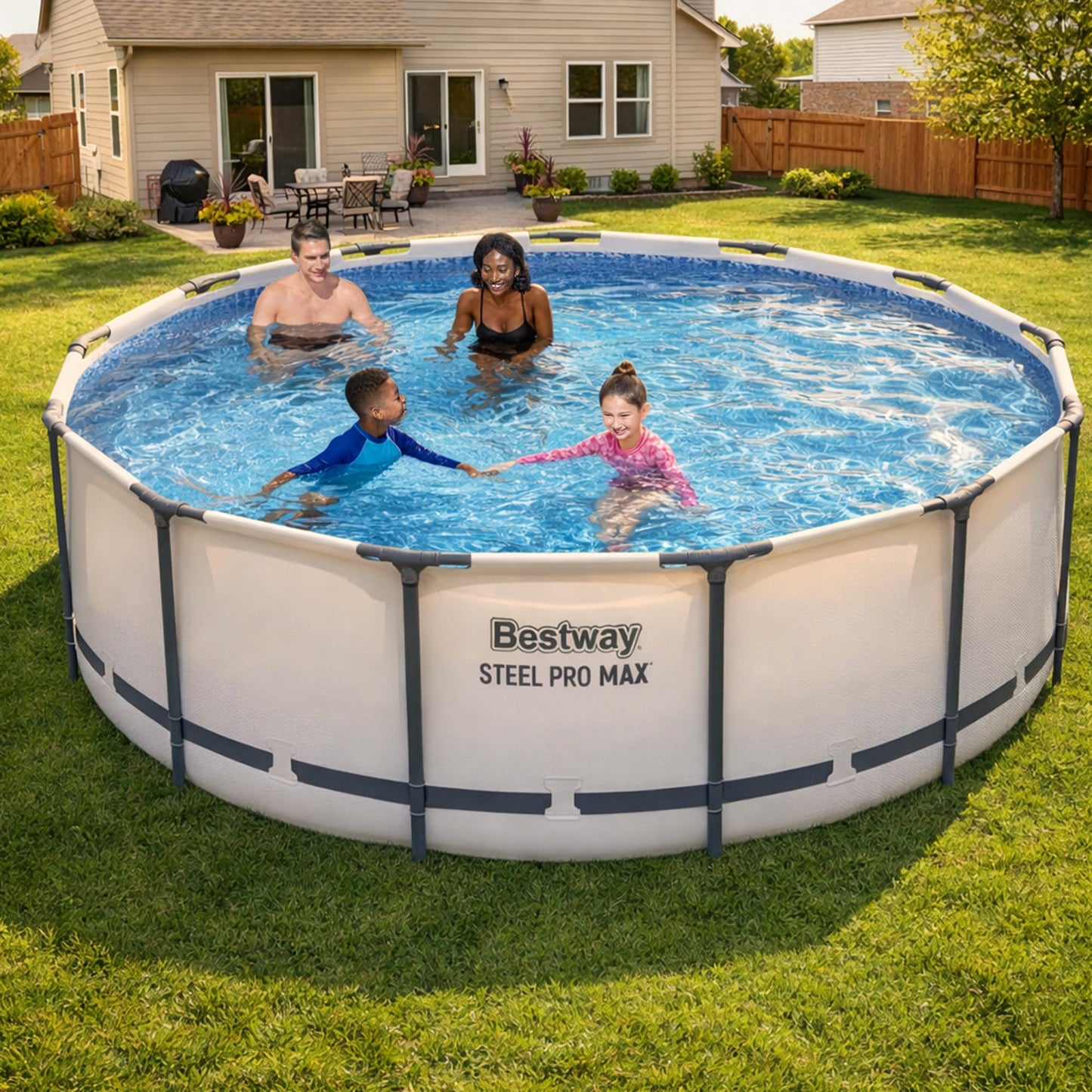 Bestway Steel Pro MAX 13' x 48" Above Ground Pool, Round Metal Frame Outdoor Swimming Pool Set with Filter Pump, Ladder, and Cover, Gray