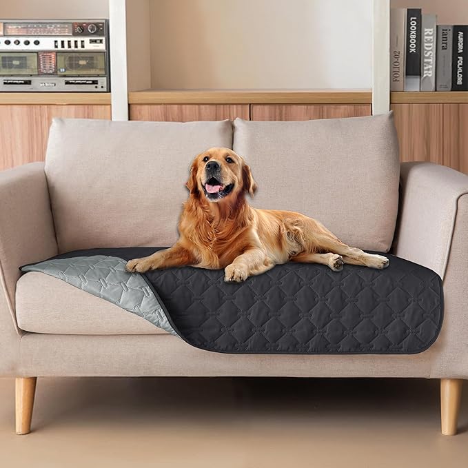 gogobunny 100% Double Sided Waterproof Dog Blanket Soft Pet Bed Cover Reversible Protect Furniture Couch Sofa Car for Puppy Large Dog Cat (Dark Charcoal/Light Charcoal, 32x53 Inch (Pack of 1))