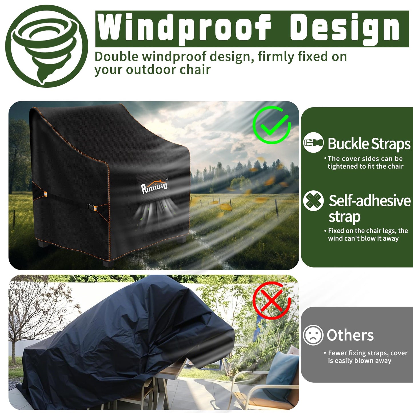 Rimwig Patio Chair Covers Waterproof 2-Pack Wicker Swivel Chair Covers All-Weather Windproof & UV Protection outdoor chair covers Keep Your Chairs Like New 36"W x 37"D x 36"H inch