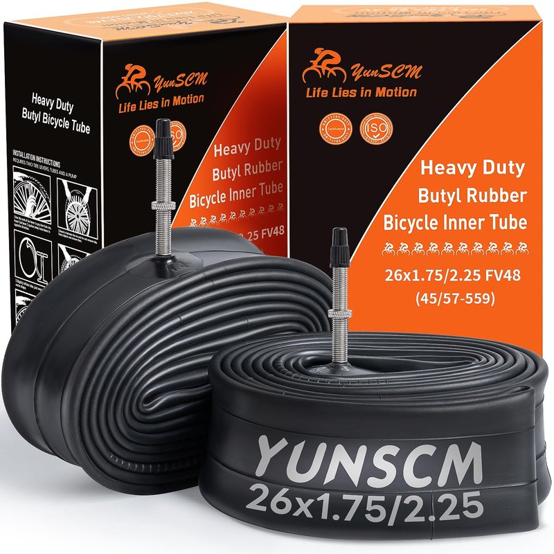 2-PCS 26'' Heavy Duty 26x1.75/1.95/2.10/2.125/2.25 Bike Tubes FV48mm Presta Valve 45/57-559 Bicycle Tubes Compatible with 26 x 1.75 26x1.95 26x2.0 26x2.10 26x2.125 26x2.20 26x2.25 Bike Tire Tubes