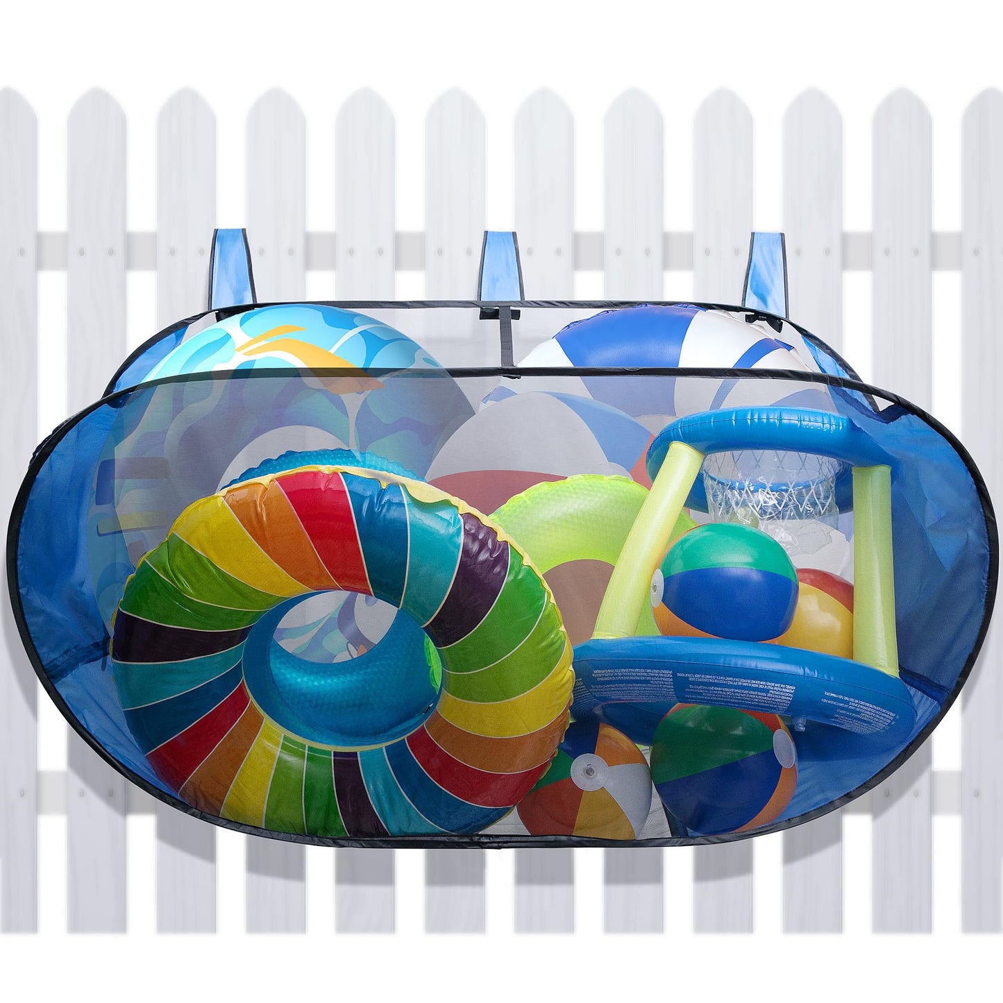 Adnee 60 x 30 x 24 Inches Pop-Up Pool Float Storage Bag,Hanging Mesh Pool Organizer for Fence Pool Side,Foldable Pool Toy Storage Mesh Basket for Floats,Balls,Inflatable Toys and Pool Accessories