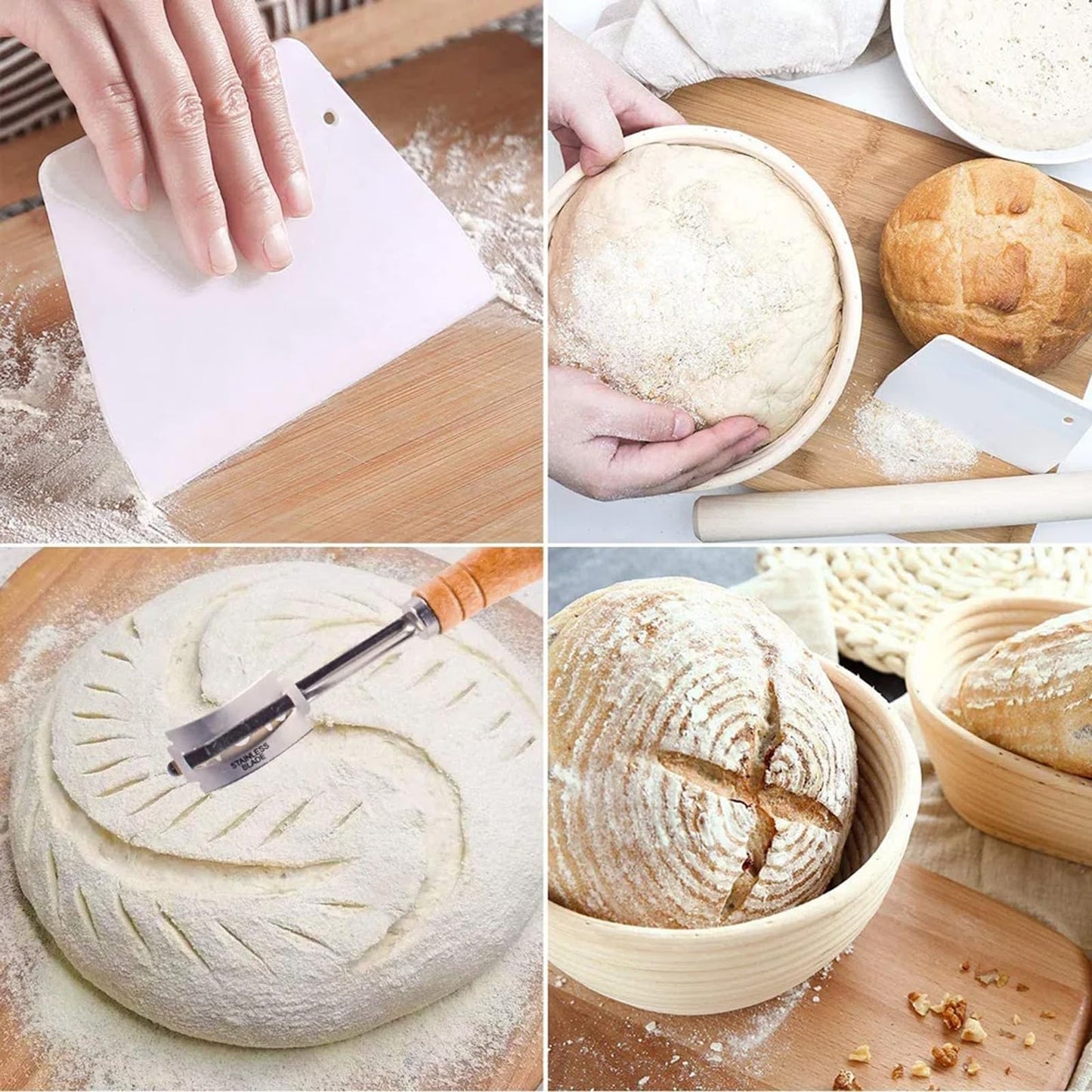 Dimpola Banneton Bread Proofing Basket Banneton Basket Set Sourdough Proofing Basket Round Proofing Bowls Handmade Rattan Baskets and Liners (Oval & Round Baking Set)