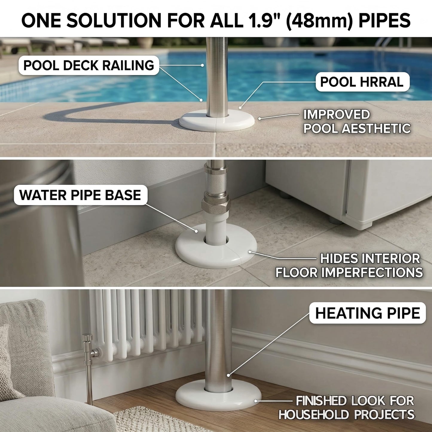 Pool Escutcheon Plates/Pool Ladder Cover Plate/Pool Trim Rings Fits for 1.9" Inner Within Diameter Tubing Pool Handrail&Pool Handrail Covers for Inground Pools/Other Water Pipes etc (6)