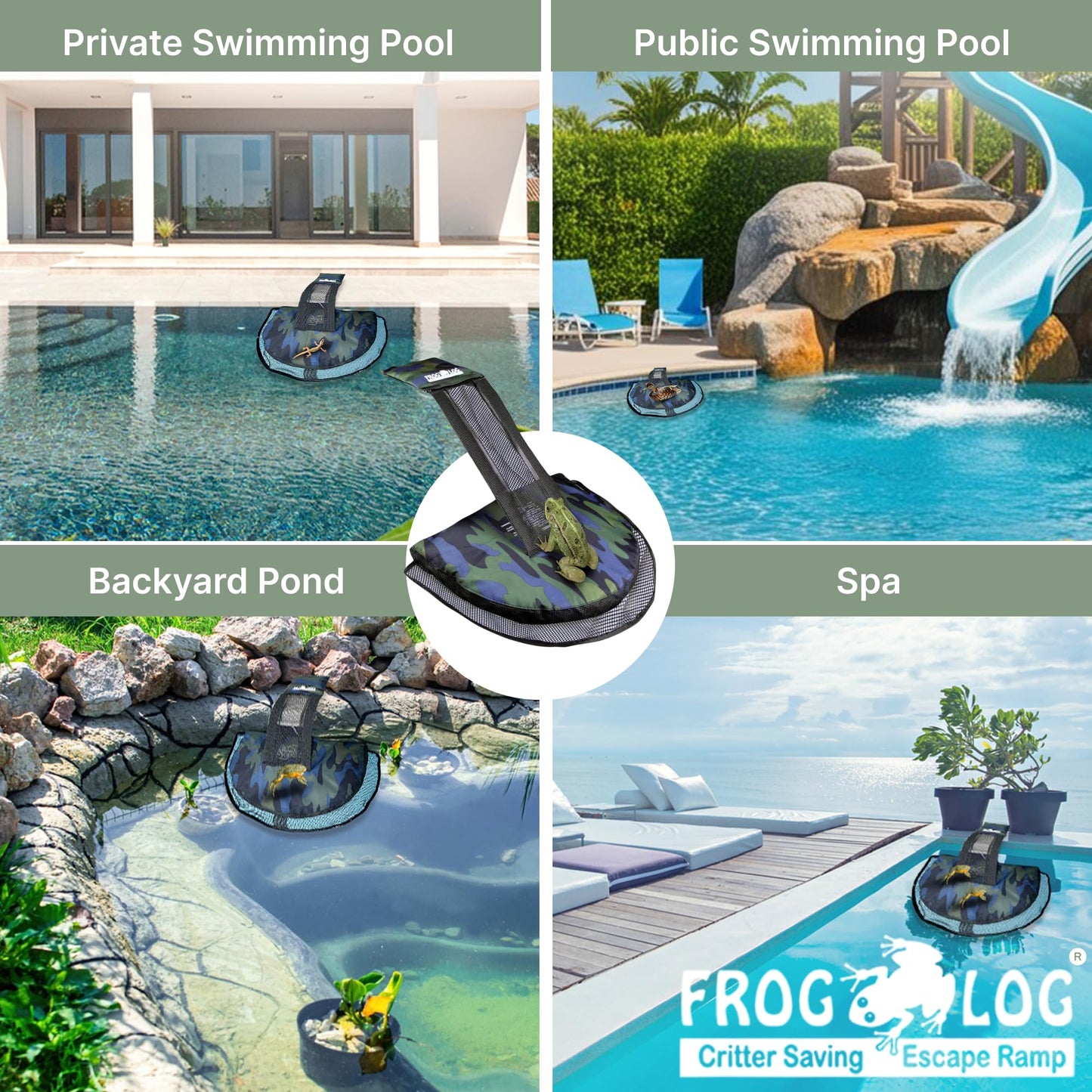 SWIMLINE HYDROTOOLS Frog Log - Small Animal Saving Escape Ramp for Pools & Spas - Heavy Duty Material Pool Critter Escape Ramp - Reduces Maintenance - Camo