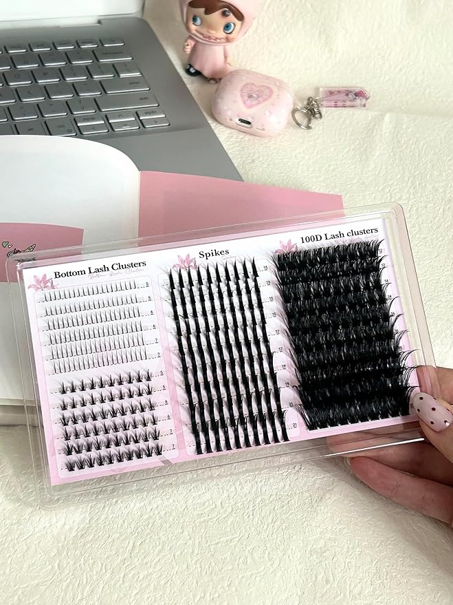 Lash Clusters Kit with Spikes Wispy Lash Extension Kit with Bottom Lashes 100D Eyelash Clusters 380PCS Volume Eyelash Extension Kit Spiky Lashes Clusters Kit with 2-IN-1 Lash Glue, Tweezers