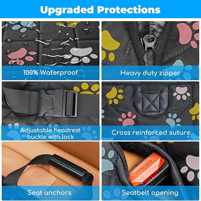 URPOWER Back Seat Extender for Dogs - Hard Bottom Dog Car Seat Cover Holds 550 lbs, Waterproof Dog Hammock Dogs Bed for Cars, SUVs, Pet Backseat Protector with Mesh Window & Large Space