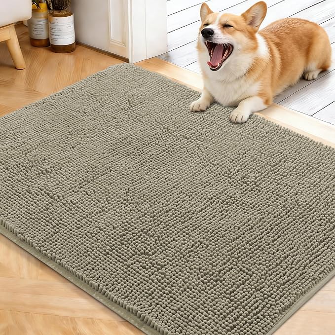OLANLY Dog Door Mat for Muddy Paws 40x32, Absorbs Moisture and Dirt, Absorbent Non-Slip Washable Doormat, Quick Dry Chenille Mud Mat, Entry Indoor Entryway Carpet for Inside Floor, Warm Taupe