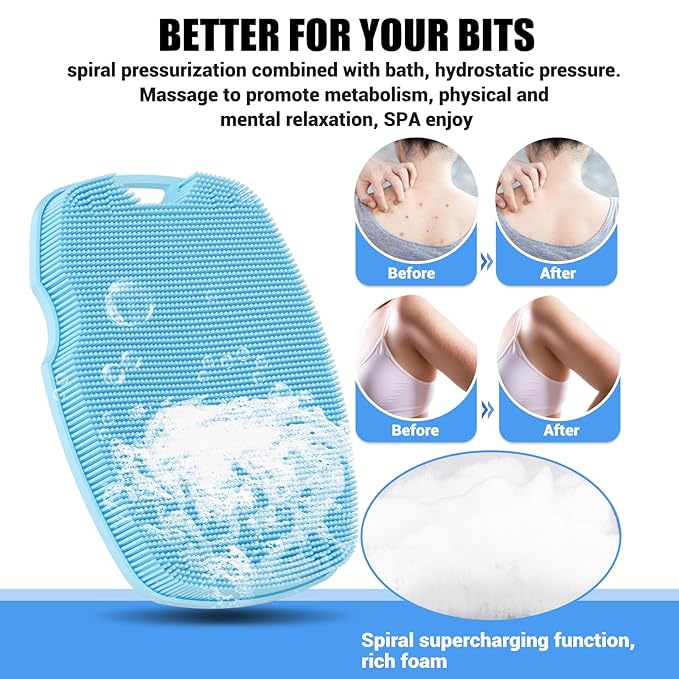Canroom Silicone Body Scrubber - Anti Zinc Infused-Highly Elastic Bristles Exfoliating Body Scrubber for Shower Body,Cellulite Reduction,Blood Circulation - Azure