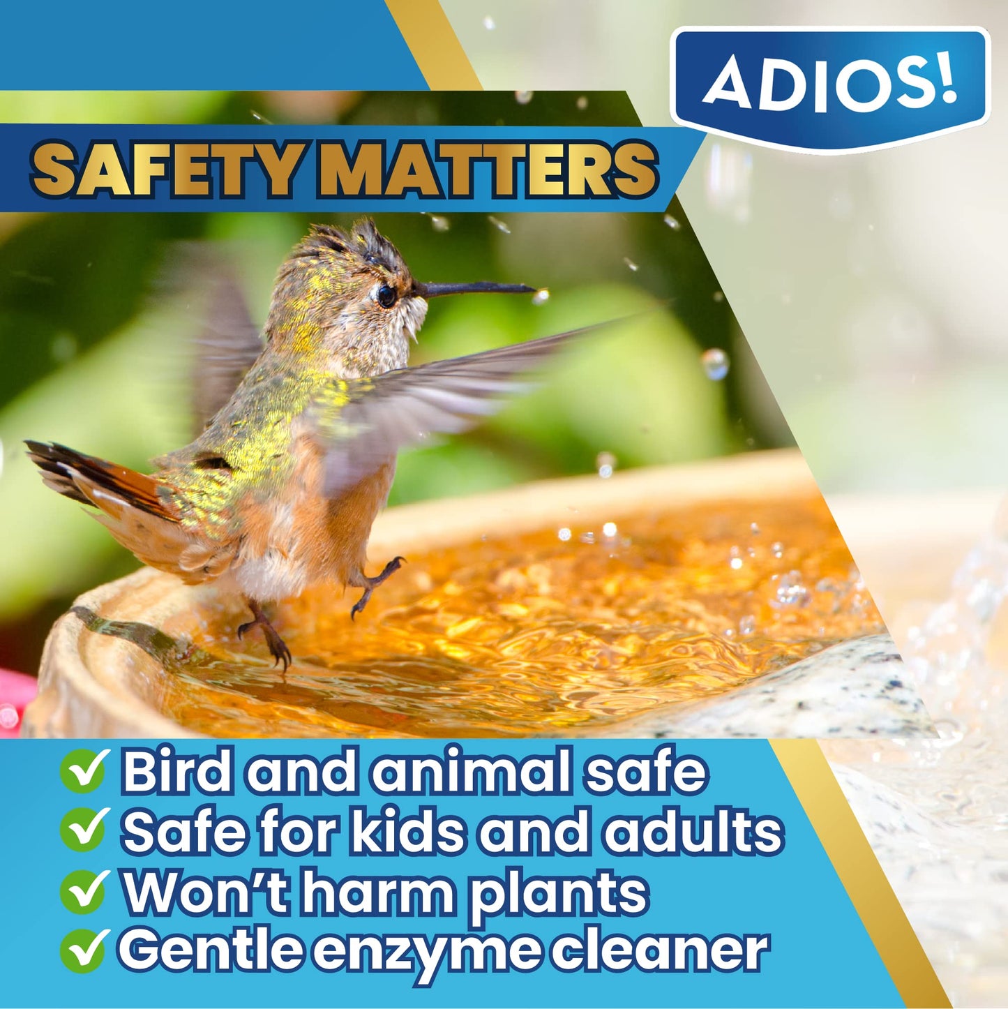 Adios! Fountain Cleaner and Clarifier for Outdoor and Indoor Fountains – Safe for Plastic, Metal, Glass and Stone (32oz)