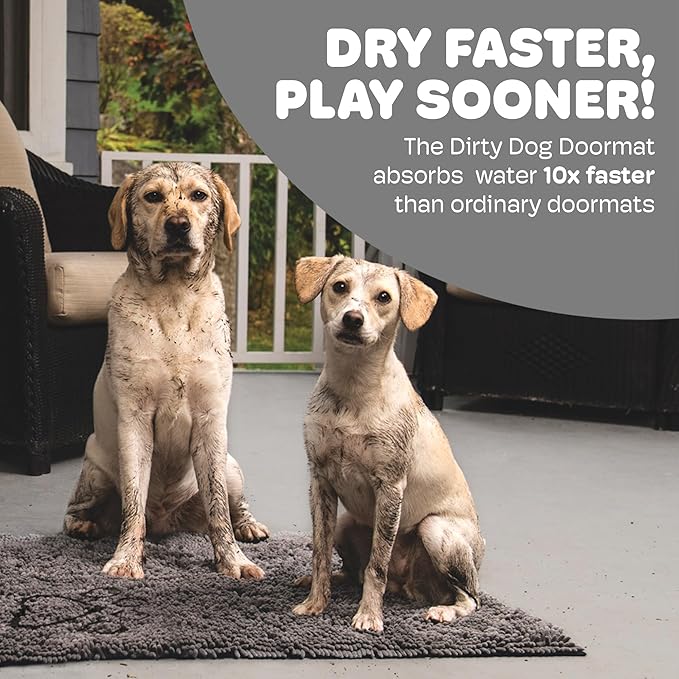 Dog Gone Smart Dirty Dog Doormat - Fast Drying Rug with Super Gripper Backing for Clean Floors - Super Absorbent and Machine Washable Mat for Muddy Paws - Grey