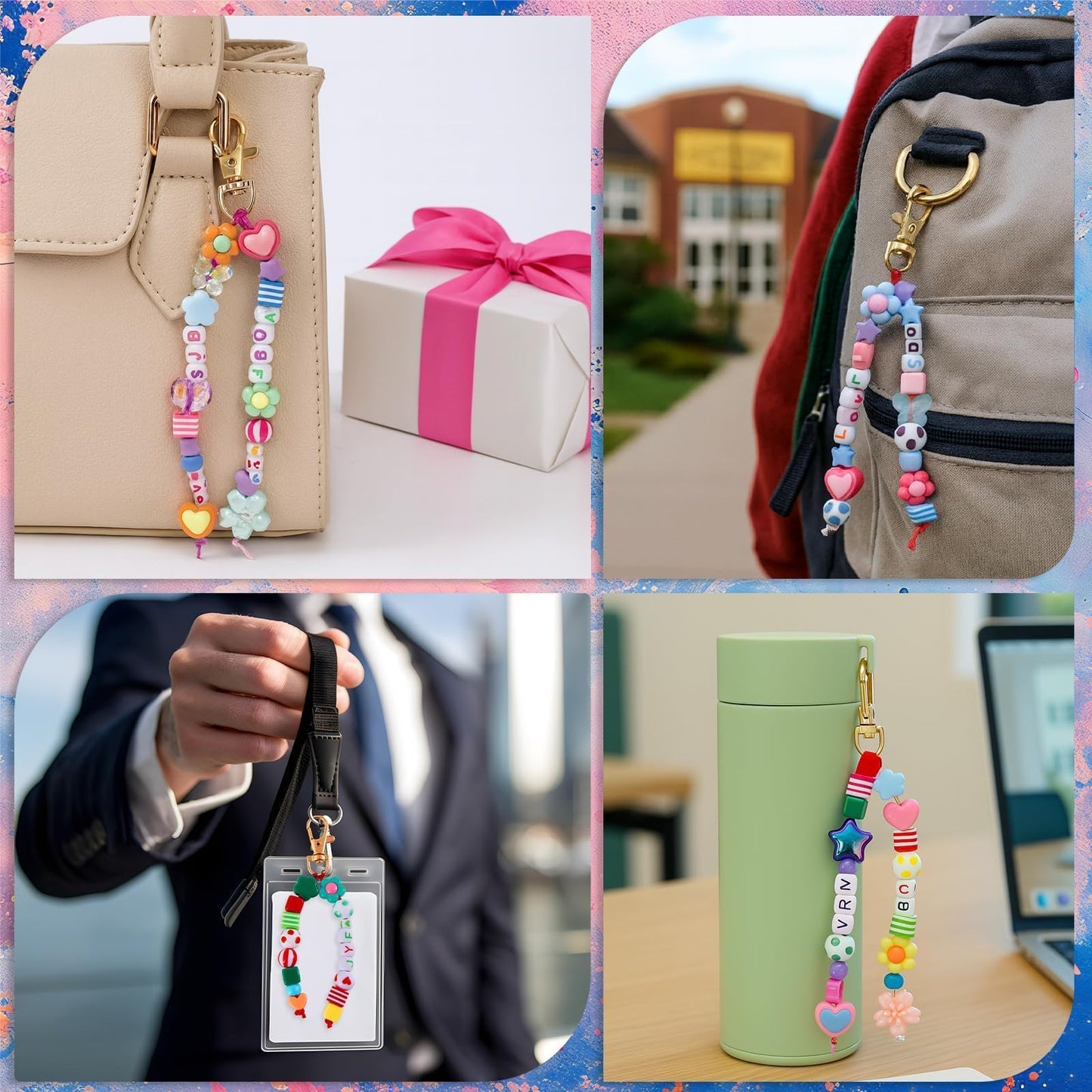 TOHONGADON 618 Pcs Bead Keychain Kit, Colorful Bag Charm Kit with Adjustable Alphabet Beads, Charm Keychain Kits for DIY Key Ring Jewelry Making
