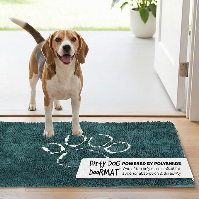 Dog Gone Smart Dirty Dog Doormat - Fast Drying Rug with Super Gripper Backing for Clean Floors - Super Absorbent and Machine Washable Mat for Muddy Paws - Petrol
