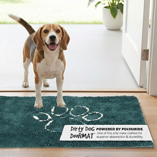 Dog Gone Smart Dirty Dog Doormat - Fast Drying Rug with Super Gripper Backing for Clean Floors - Super Absorbent and Machine Washable Mat for Muddy Paws - Petrol