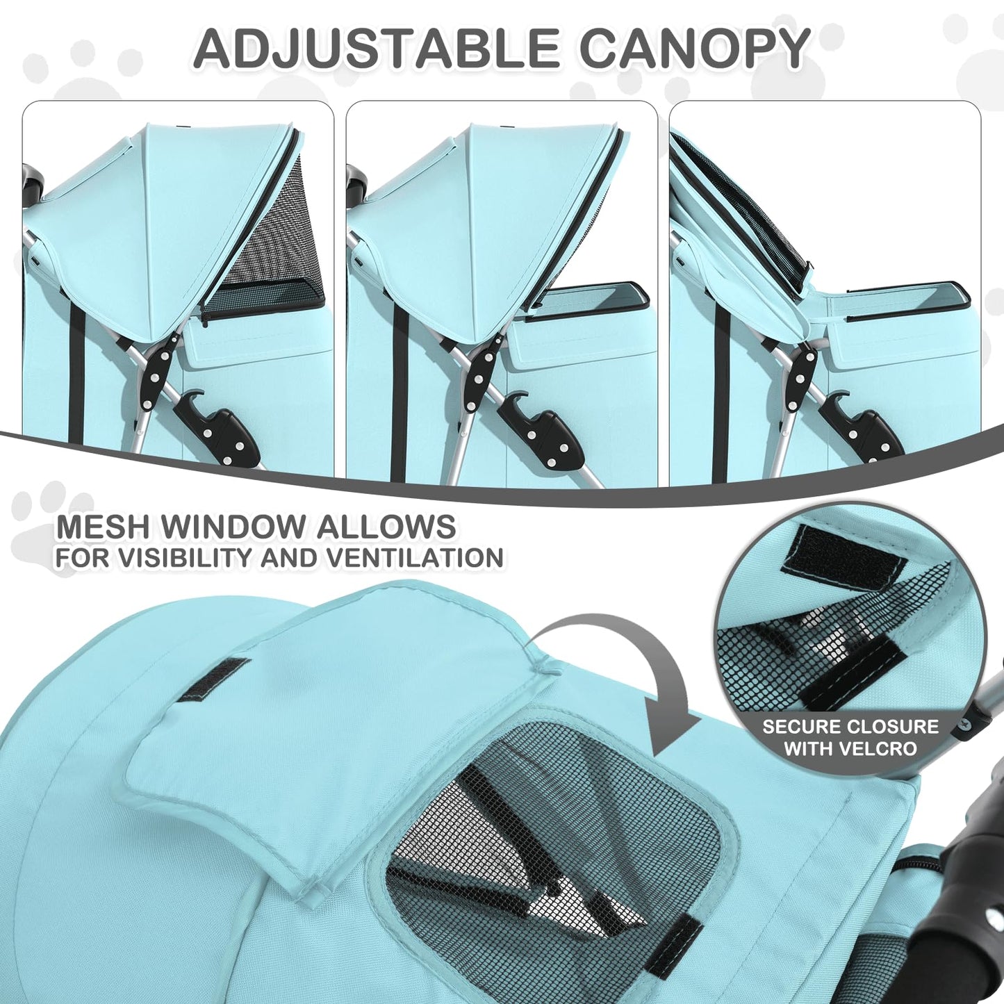 MoNiBloom 3 Wheels Pet Dog Cat Stroller for Small Medium Dogs Cats, Lightweight Foldable Jogger Stroller w/Storage Basket and Cup Holder, Mint Green