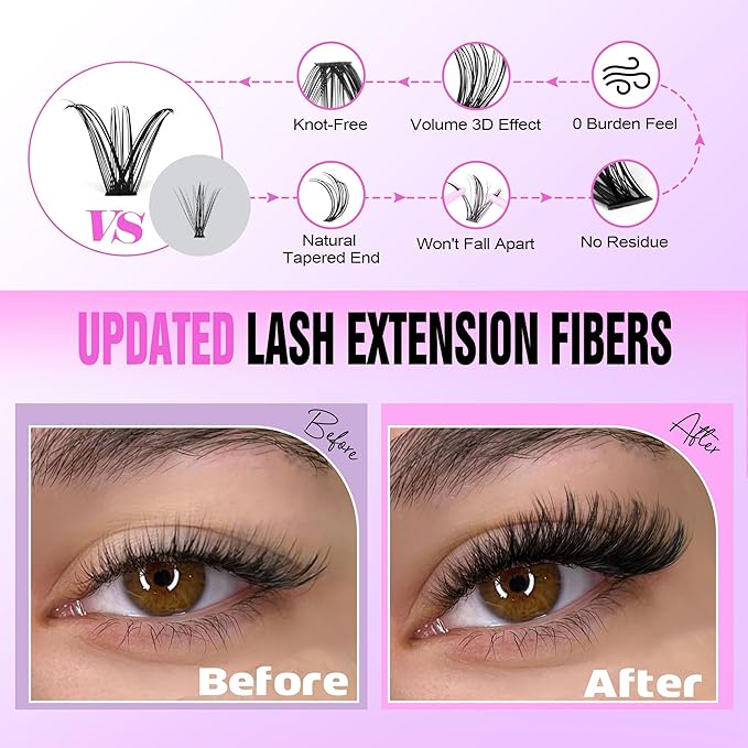 Pawotence Lash Extension Kit DIY 280pcs Individual Lash Clusters Kit 30D 40D Cluster Eyelash Extensions Kit with Bond and Seal, Remover, Tweezers for Self Use (30D&40D, 9-16mm, All Kit)