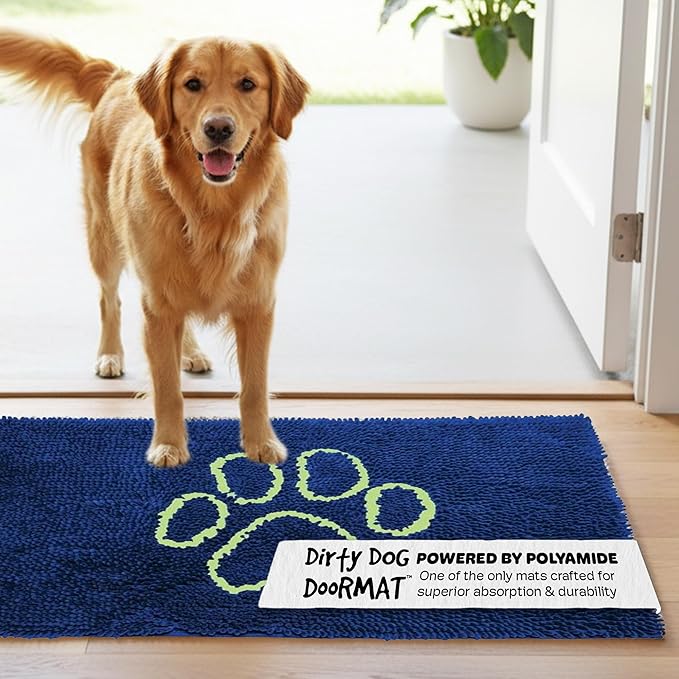 Dog Gone Smart Dirty Dog Doormat - Fast Drying Rug with Super Gripper Backing for Clean Floors - Super Absorbent and Machine Washable Mat for Muddy Paws - Marine
