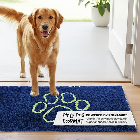 Dog Gone Smart Dirty Dog Doormat - Fast Drying Rug with Super Gripper Backing for Clean Floors - Super Absorbent and Machine Washable Mat for Muddy Paws - Marine