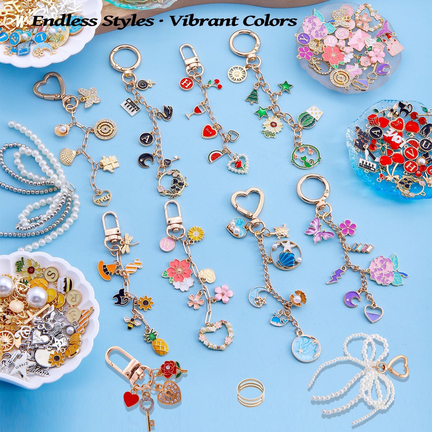 Wurosi 544Pcs Charms Lip Gloss Keychain Making Kit, Bag Charm Kits with Key Chain Hooks, Charms, Chains, Jump Rings, Lobster Clasps, Plier, Gift Bags & Tools, DIY Craft Supplies, Valentines Gifts
