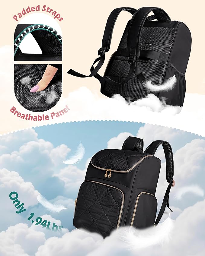 Insulated Hairstylist Travel Bag Backpack with Detachable Dividers and Multiple Pockets, Quilted Hair Tool Travel Bag with Multiple Pockets for Hairstylist and Barber, Black