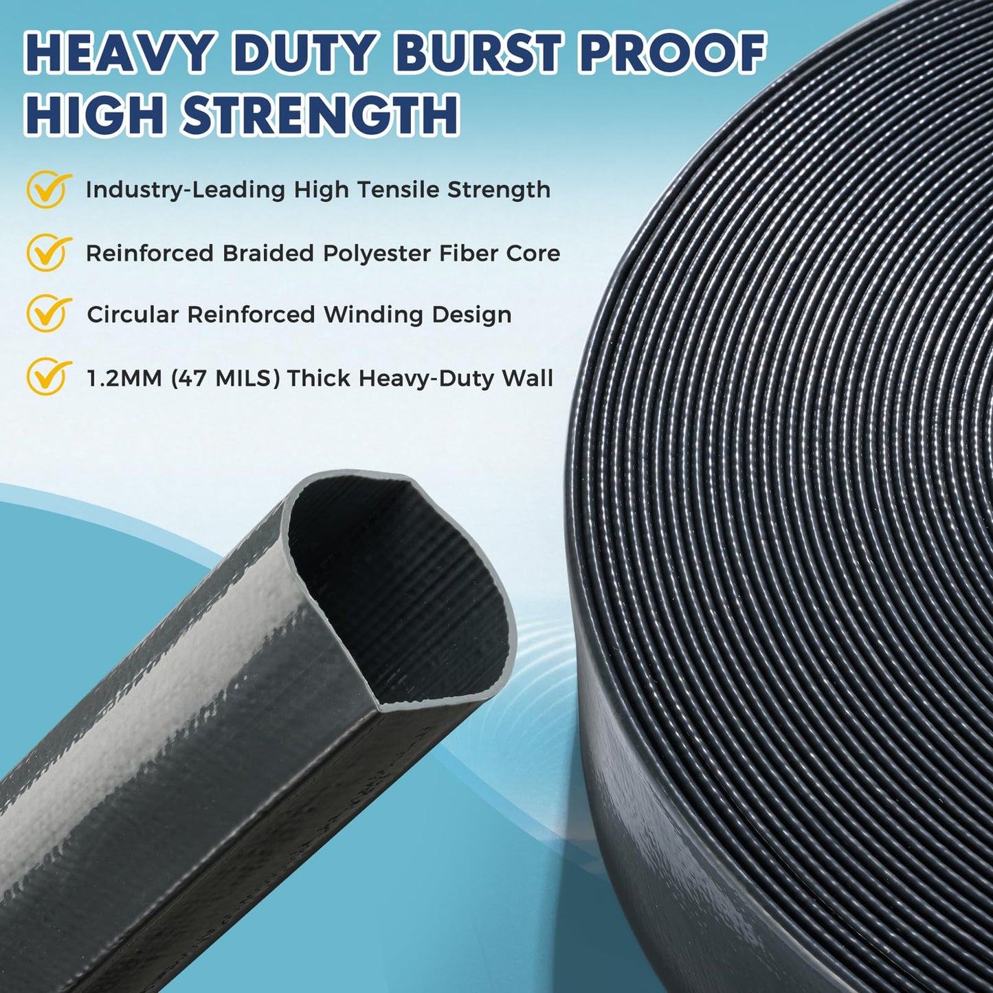 Sepetrel Pool Backwash Hose 1.5 Inch x 50 Feet | Heavy Duty Burst Resistant & Weatherproo Lay Flat Discharge Hose for Pool Sand Filter, Sump Pump, Inground & Above Ground Pools,Includes 2 Clamps