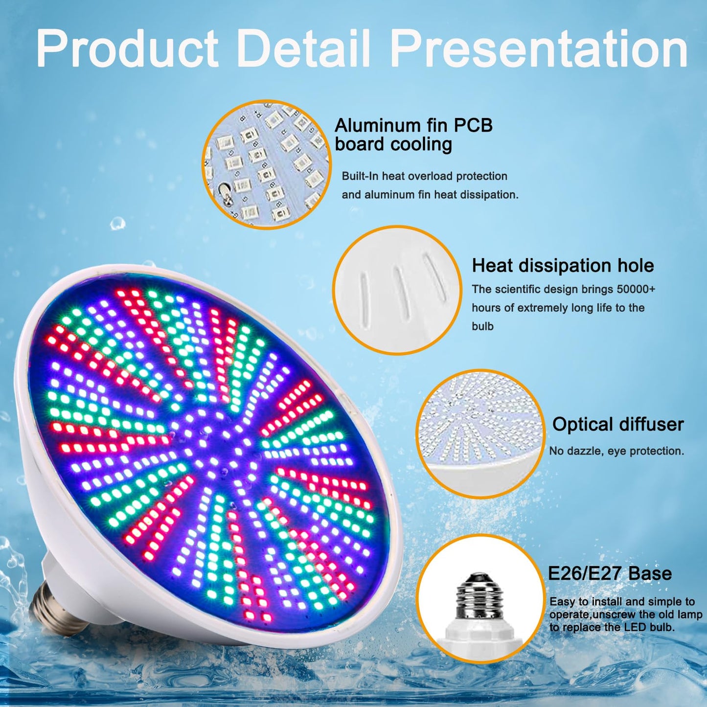 Cynlink 120V 50W LED Color Changing Pool Lights for Inground Pool, Swimming Pool Light Bulb with Remote, E26 Replacement Underwater Pool Lighting for Pentair and Hayward Light Fixtures