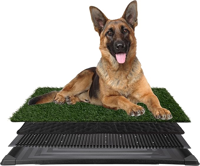 Dog Grass Pad with Tray - 35.5x23.5in Reusable Pee Pads for Dogs - 4-Layer Indoor/Outdoor Artificial Grass Pee Pad - Dog Housebreaking Supplies for Puppy Training by PETMAKER