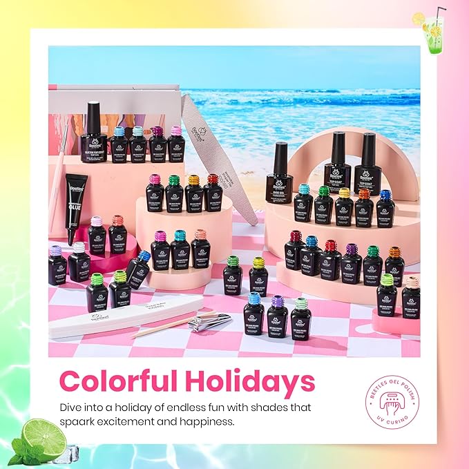 beetles Spring Gel Polish Set - 36 Colors Pastel Neon Gel Nail Polish Pink Red Green Blue Yellow Nail Polish with 4Pcs Base Top Coat Soak off Colorful Collection UV