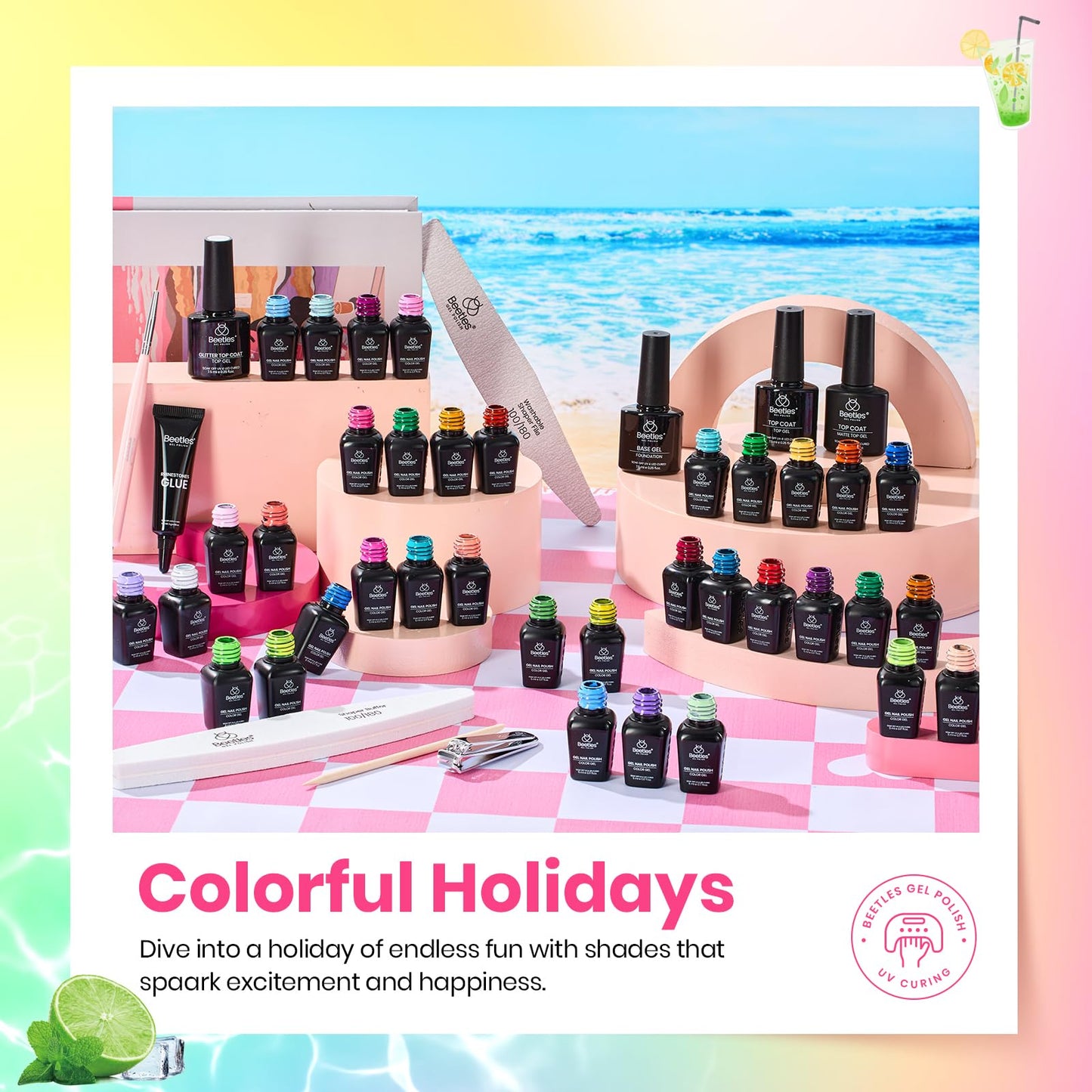 beetles Summer Gel Polish Set - 36 Colors Pastel Neon Gel Nail Polish Pink Red Green Blue Yellow Nail Polish with 4Pcs Base Top Coat Soak off Colorful Collection UV