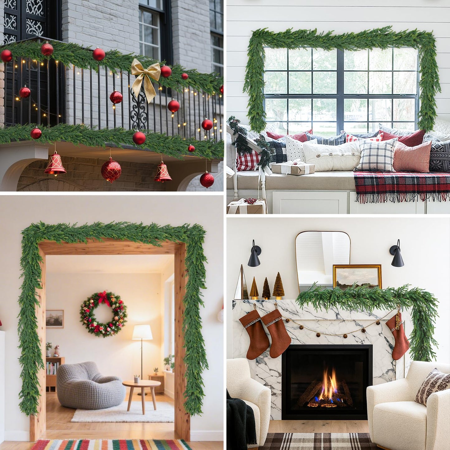 TOWPONICS 12FT（2 * 6FT） Christmas Norfolk Pine Garland, Real Touch Faux Green Garlands, Winter Artificial Greenery Garland for Mantle, Stairs, Table, Fireplace, Indoor & Outdoor Xmas Decorations