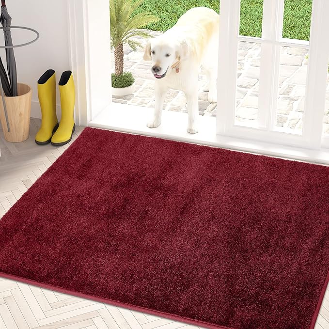 PURRUGS Dirt Trapping Door Mat 31.5" x 47", Non-Slip Machine Washable Entryway Rug, Dog Doormat, Indoor Front Door Mat, Super Absorbent Entry Rug for Muddy Shoes & Paws, Burgundy Red