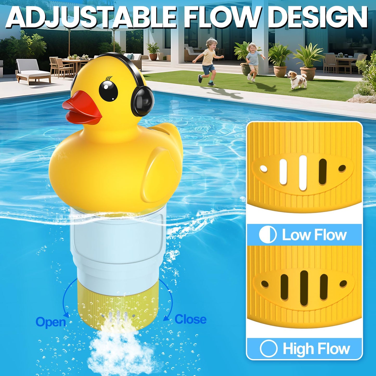KingSom 2025 Upgraded Pool Chlorine Floater, Duck chlorine Floaters with Light, Solar Chlorine Floaters w/Adjustable Flow, Large Capacity Floating chlorines Dispenser for Pools,pool Chlorinator,Yellow