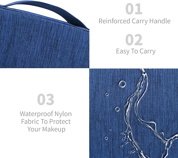 Large Capacity Toiletry Bag Travel Bag with Hanging Hook for Men and Women Waterproof Travel Cosmetic Bag Bathroom Storage Bag for Brushes Set, Full-Sized Shampoo, Toiletries, (Navy Blue)