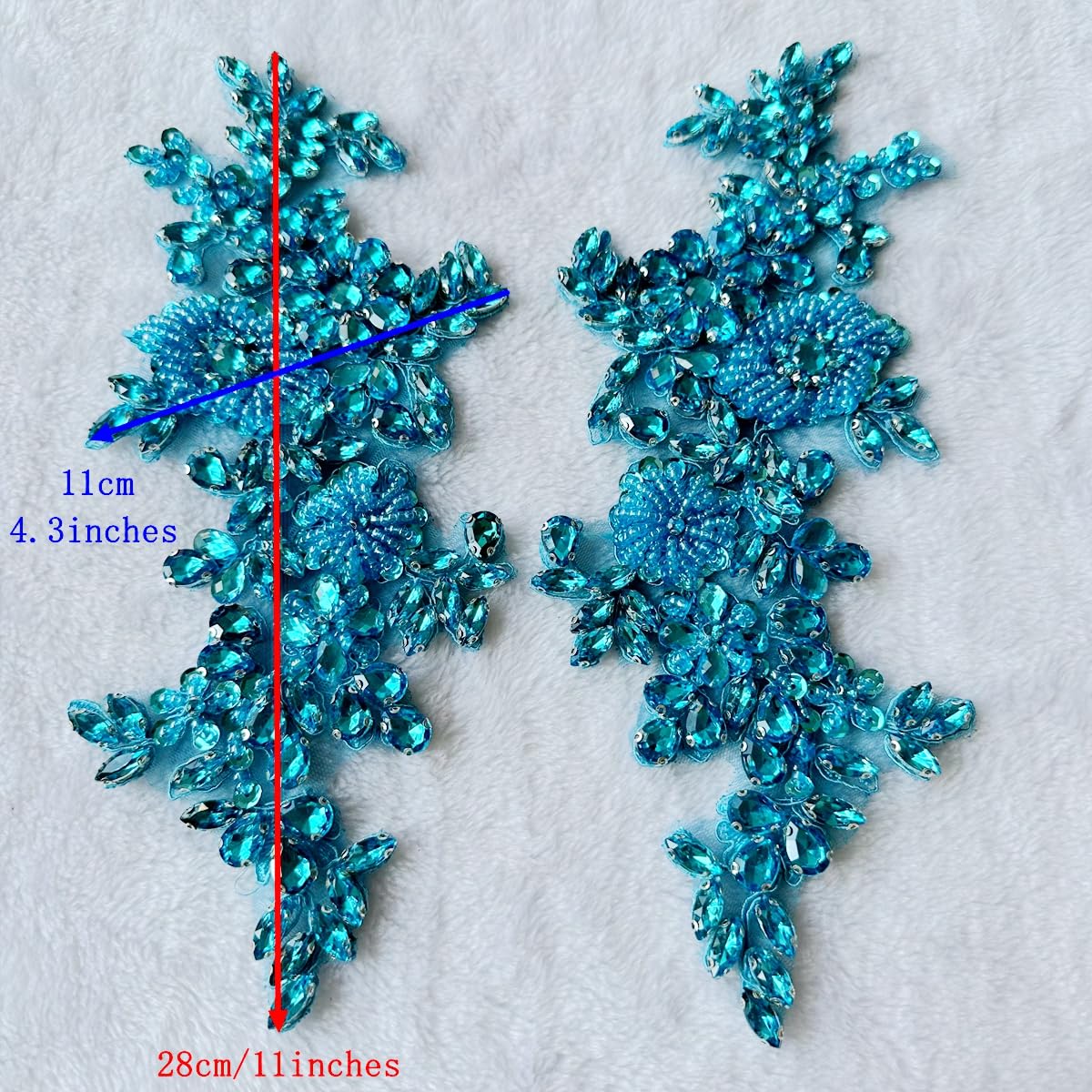 XZG.beatal Handmade Shining Rhinestones lace Applique Patches Sewing Beads Sequins Stone Trim Accessories for Wedding Dress 1 Pair/Bag 11X4.3inches (Pink)