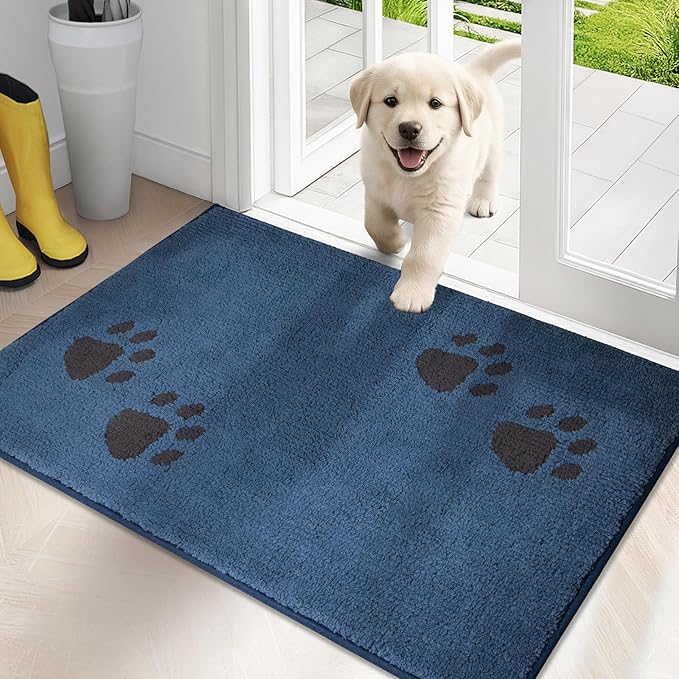 PURRUGS Dirt Trapping Door Mat 20" x 31.5", Non-Skid/Slip Machine Washable Microfiber Entrance Rug, Shoes Scraper, Dog Doormat, Super Absorbent Floor Mat for Muddy Wet Shoes and Paws, Blue