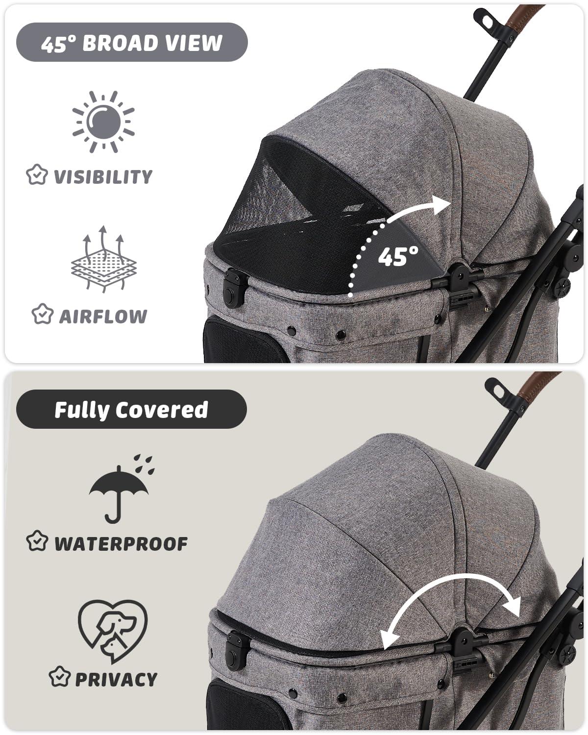 797Audio Dog Stroller for Small Medium Dogs, Pet Stroller for Cats Puppy Up to 121lbs,Foldable,One Click Folding,4 Wheel Shock Absorption,Adjustable Canopy with Sun Shades,Removable Washable Pad(Grey)