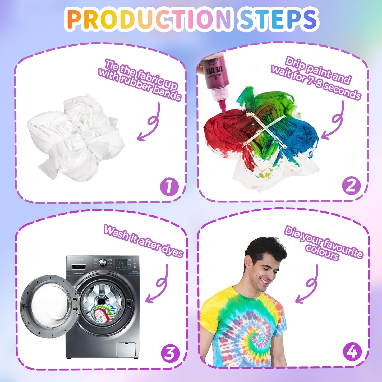 24 Colors Tie Dye Kit, Tie Dye Set for Kids, Pre-Filled Bottles, Non Toxic Permanent Fabric Dye Art Set, Easy DIY Fabric Art - Create Fun (24 Colors)