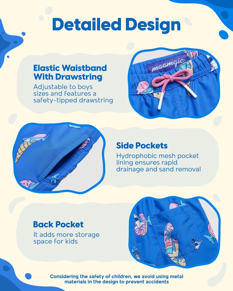 maamgic Boys Swim Trunks Toddler Swim Shorts Little Boys Bathing Suit Swimsuit Toddler Boy Swimwear Ice Cream Blue 14-16 Years
