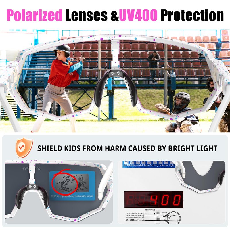 X-TIGER Polarized Youth Baseball Sunglasses UV400 Kids Sunglasses Boys Girls 8-12 Youth for Softball Cycling Sports Glasses
