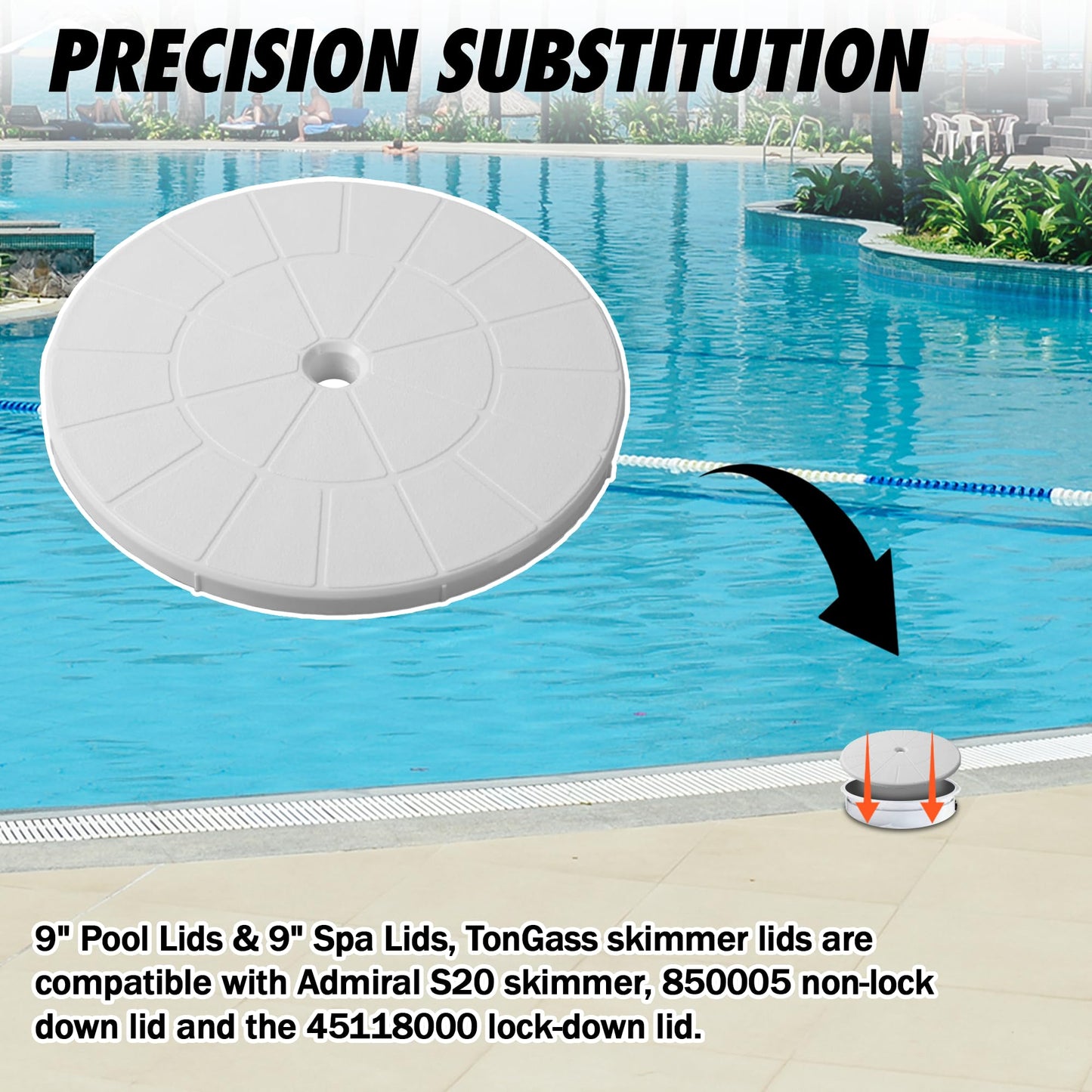 TonGass (2-Pack Round 9 1/8" Skimmer Valve Top Cover Lids Replacement Part for 9" Pool/Spa Deck Lid Plate Highly Durable Pool Skimmer Cover with UV Inhibitors