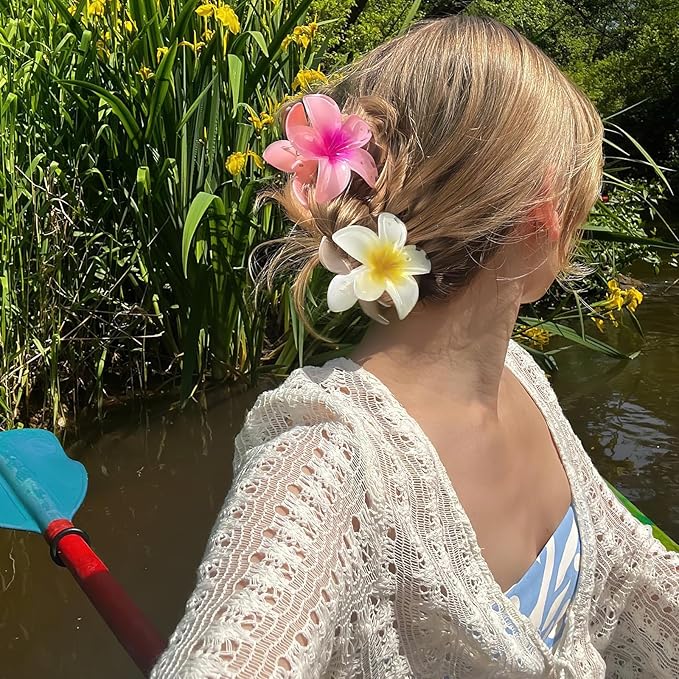 Flower Hair Claw Clips-4PCS for Thick Hair,Strong Hold Nonslip,Hawaiian,Cute Large Hair Clips,Banana Clip for Thin Hair,Hair Accessories for Women Girls Holiday Gifts (A-4pcs large colorful