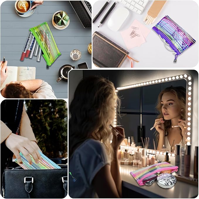 Mesh Bags with Zipper (10 Pack), Small Nylon Makeup Bag Cosmetic Pouches Travel Organizer for Purse Diaper Bag Home Organizing Striped Mix 10 Colors