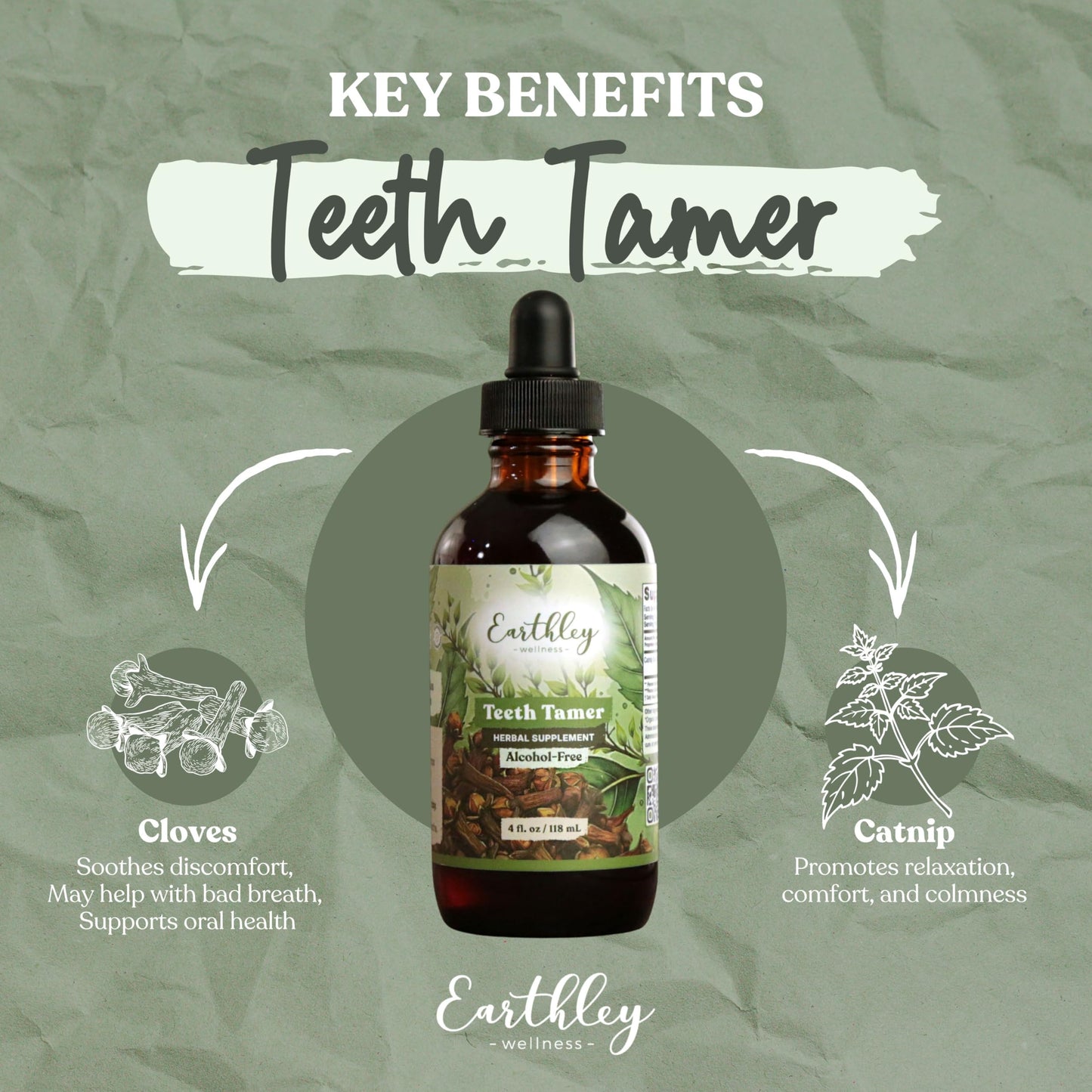 Earthley Wellness Teeth Tamer, Teething Relief for Babies & Kids, Organic Herbal Formula, Soothes Drooling, Gum Discomfort & Irritability, Sugar-Free, 3+ Month Supply (1.69 oz Glass, 500 doses)