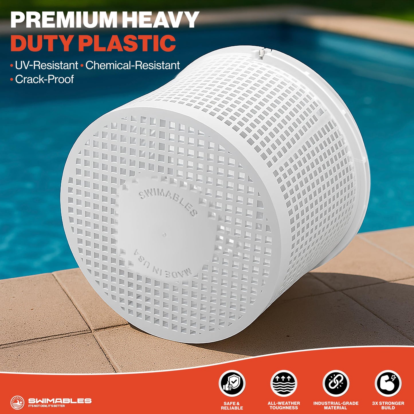 Swimables Pool Skimmer Basket for Inground Pool Compatible with Pentair U-3 Skimmer Basket and Hayward SP1070 Pool Basket | Built-in Brass Weight | 316 Stainless Steel Handle & Convenient Rubber Grip