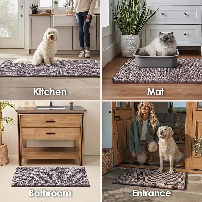 EHEYCIGA Super Absorbent Dog Door Mat for Muddy Paws 36x24 Inch Indoor, Front Doormat Outside Entrance, Quick Dry Chenille Washable Dog Crate Bed, Non-Slip Pet Rug Mud Mat Outdoor Entryway, Brown