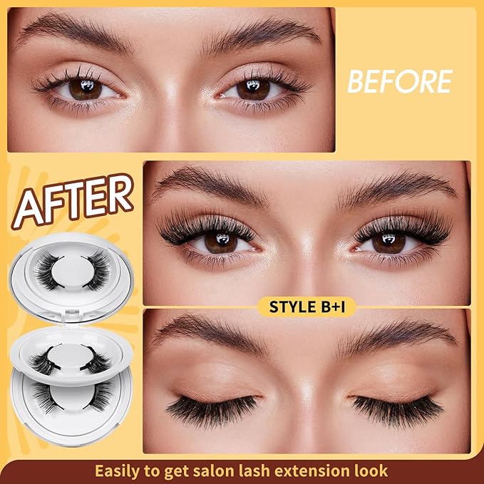 QUEWEL Reusable Magnetic Eyelashes 2 Pair Magnetic Eyelashes with Applicator No Glue Needed Eyelashes Natural Look Lash Clusters Kit Easy to Wear and Remove(B+I04)