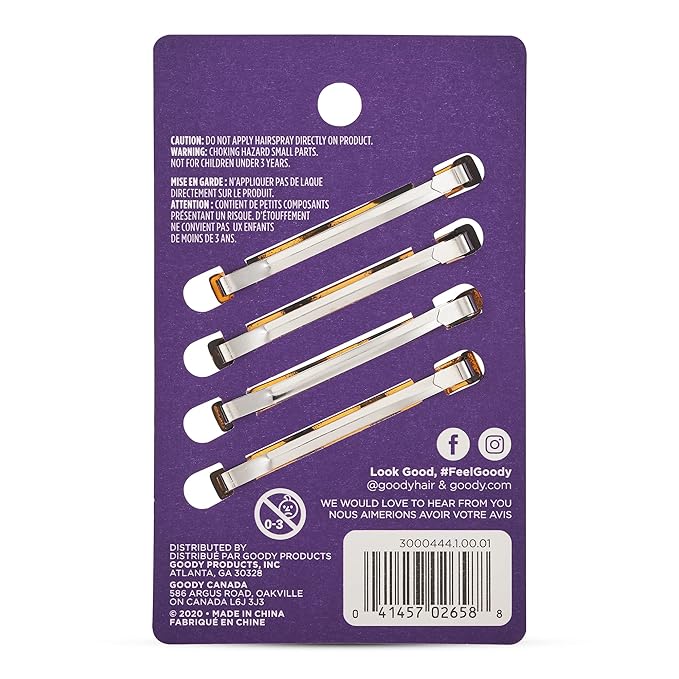 Goody Stay Tight Hair Barrettes, 4 Ct, Mock Tort, SlideProof Flat Clips, Comfortable & Versatile Styling Accessories for Women, Men, Boys & Girls, Clips for All Hair Types (Pack of 2)