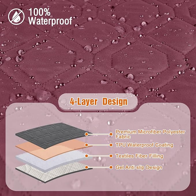 VANSOFY 100% Waterproof Recliner Chair Covers, Recliner Cover Non-Slip Dog Chair Cover Furniture Protector Washable Slipcover with Pocket, Elastic Straps for Pets, Dogs(Burgundy, 30")