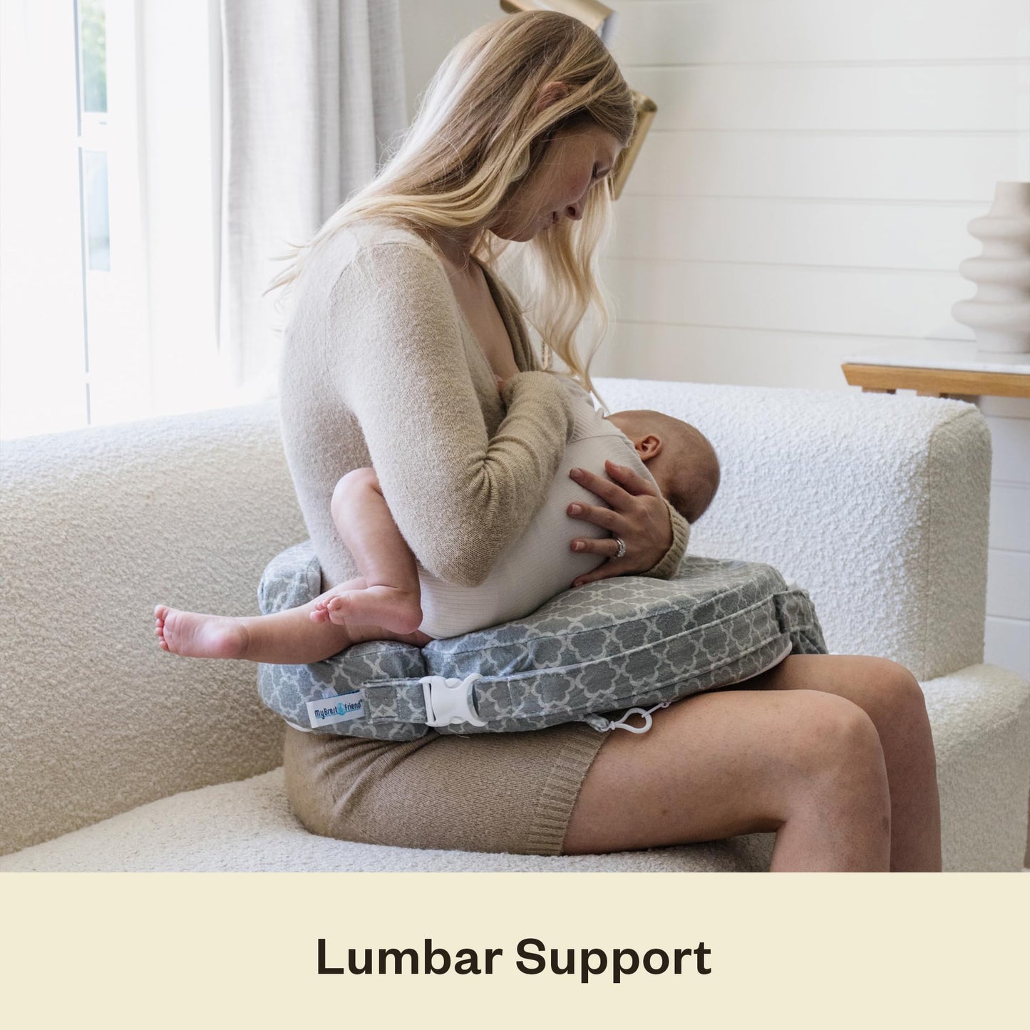 My Brest Friend Super Deluxe Nursing Pillow – Extra Soft Breastfeeding Support Pillow with Plush Slipcover, Firm Flat Cushion, Wrap-Around Adjustable Fit & Back Panel – Flower Key, Grey